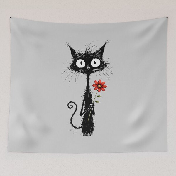 Item preview, Funny Cat with red flower black and white minimalist art  designed and sold by Natart1004.