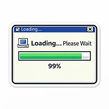 Artwork thumbnail, Loading Please Wait 99% Retro Computer Sticker by storyofdavid