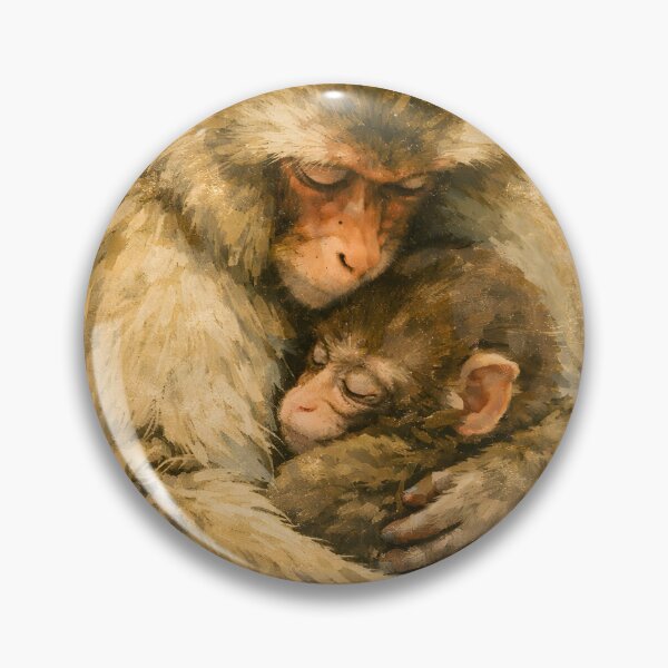 Item preview, Baby Monkey Punch With New Mom, Cute Monkey Hug, Animal Love Art, Macaque Vintage Artwork designed and sold by Funny-stickers-BTQ.