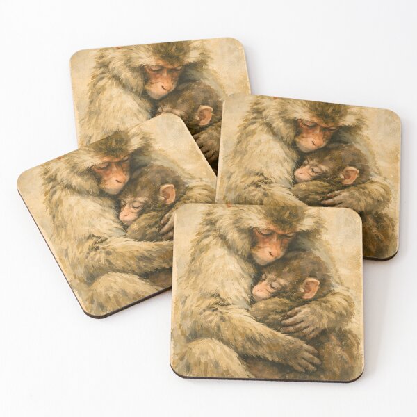 Item preview, Baby Monkey Punch With New Mom, Cute Monkey Hug, Animal Love Art, Macaque Vintage Artwork designed and sold by Funny-stickers-BTQ.