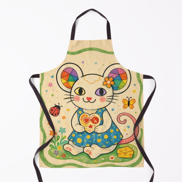 Item preview, Colorful heart-patterned mouse with patchwork ears – Cute kawaii animal illustration in retro style designed and sold by MrsMimpi.