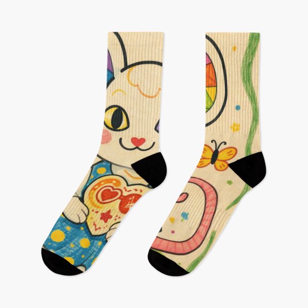 Item preview, Colorful heart-patterned mouse with patchwork ears – Cute kawaii animal illustration in retro style designed and sold by MrsMimpi.