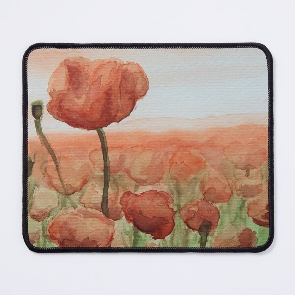 Item preview, Red poppy field, watercolors with sunset designed and sold by paintyfiction.
