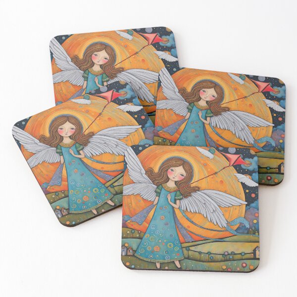 Item preview, Angel with wings wearing a hoodie flying a kite with youngsters designed and sold by Colin Bentham.