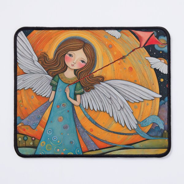 Item preview, Angel with wings wearing a hoodie flying a kite with youngsters designed and sold by Colin Bentham.