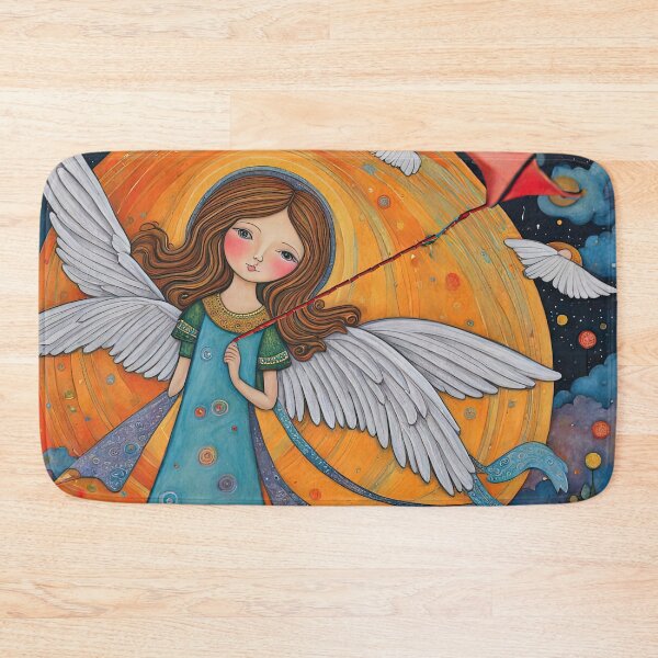 Item preview, Angel with wings wearing a hoodie flying a kite with youngsters designed and sold by Colin Bentham.
