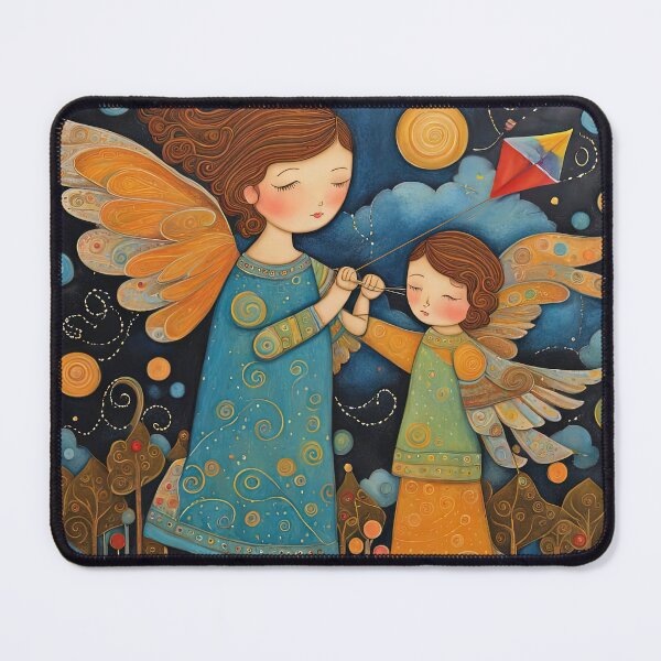 Item preview, Angel with wings wearing a hoodie flying a kite with youngsters designed and sold by Colin Bentham.