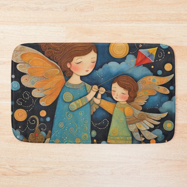 Item preview, Angel with wings wearing a hoodie flying a kite with youngsters designed and sold by Colin Bentham.