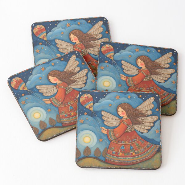 Item preview, Angel with wings wearing a hoodie flying a kite with youngsters designed and sold by Colin Bentham.