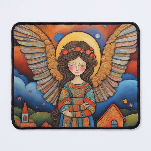 Item preview, Angel with wings wearing a hoodie flying a kite with youngsters designed and sold by Colin Bentham.