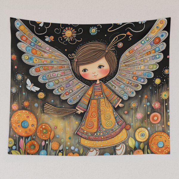 Item preview, Angel with wings wearing a hoodie flying a kite with youngsters designed and sold by Colin Bentham.
