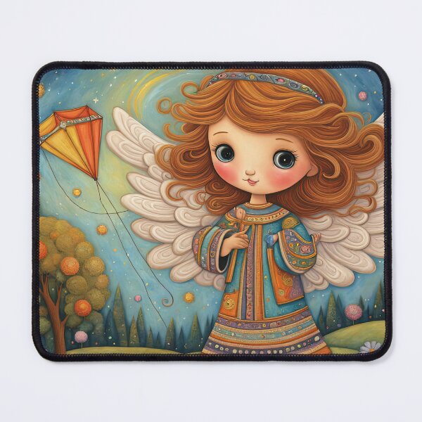 Item preview, Angel with wings wearing a hoodie flying a kite with youngsters designed and sold by Colin Bentham.