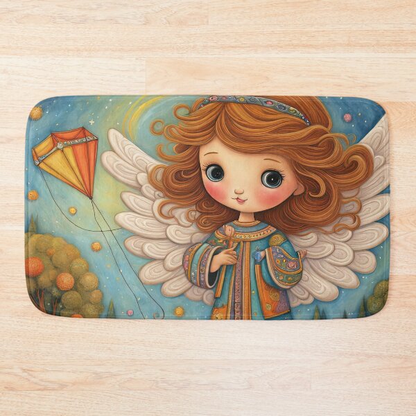 Item preview, Angel with wings wearing a hoodie flying a kite with youngsters designed and sold by Colin Bentham.