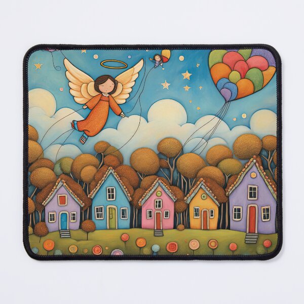 Item preview, Angel with wings wearing a hoodie flying a kite with youngsters designed and sold by Colin Bentham.