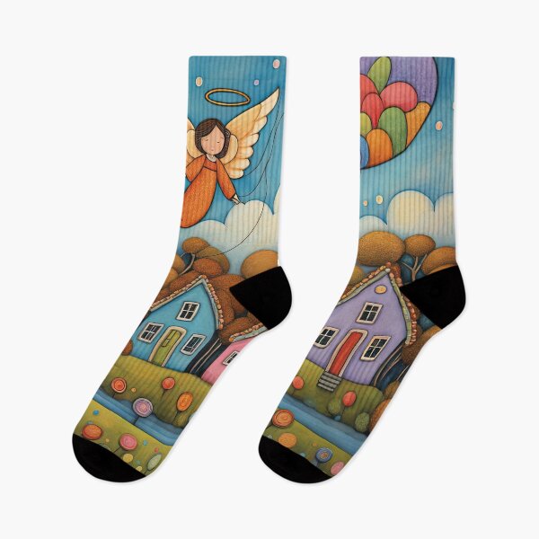 Item preview, Angel with wings wearing a hoodie flying a kite with youngsters designed and sold by Colin Bentham.