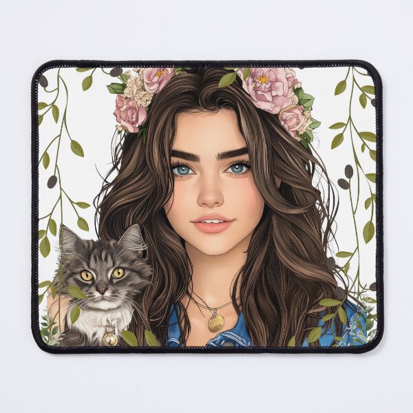 Item preview, Floral Crown Muse with Her Beloved Cat designed and sold by Angellacelin.