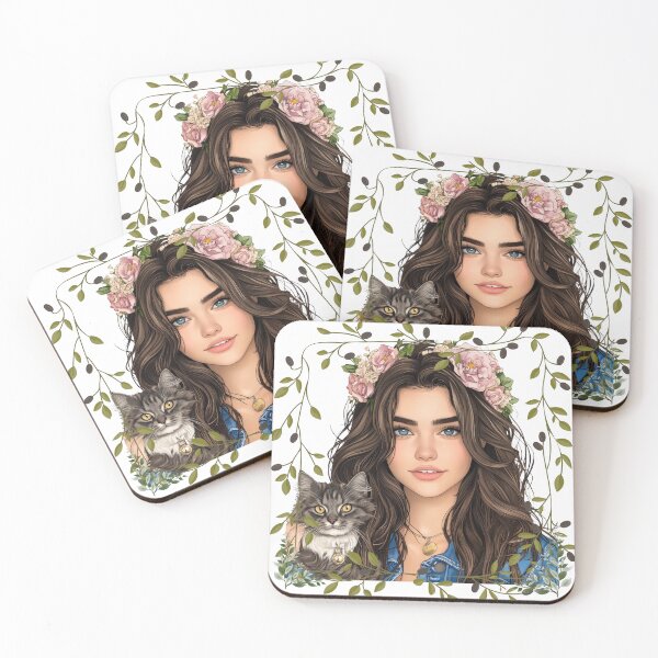 Item preview, Floral Crown Muse with Her Beloved Cat designed and sold by Angellacelin.