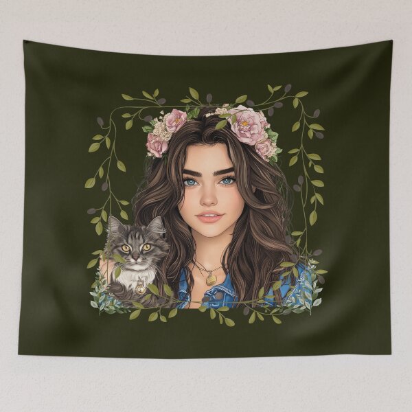 Item preview, Floral Crown Muse with Her Beloved Cat designed and sold by Angellacelin.