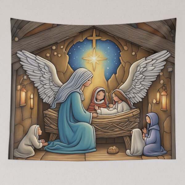 Item preview, Angel with wings wearing a hoodie at the Nativity designed and sold by Colin Bentham.