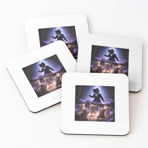 Item preview, Black Cat Conductor and Dancing Kittens – Dark Fantasy Art Print designed and sold by LovelyCatGalaxy.