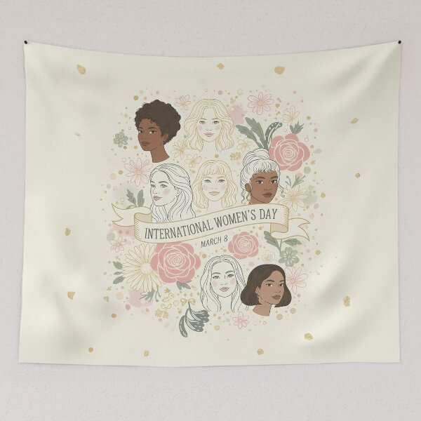 Item preview, International Women’s Day Floral Portrait – Empowered Women Line Art, Feminine Sisterhood Illustration, March 8 Celebration Gift designed and sold by Lu7u.