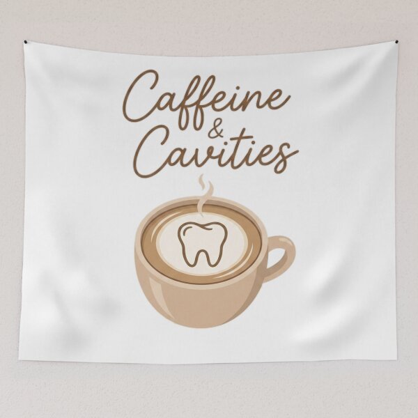 Item preview, Caffeine and Cavities - Funny Dental Coffee Lover Latte Art designed and sold by DrToothStudio.