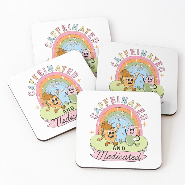 Item preview, caffeinated and medicated - funny pastel coffee mental health design designed and sold by JinxyArtistry.