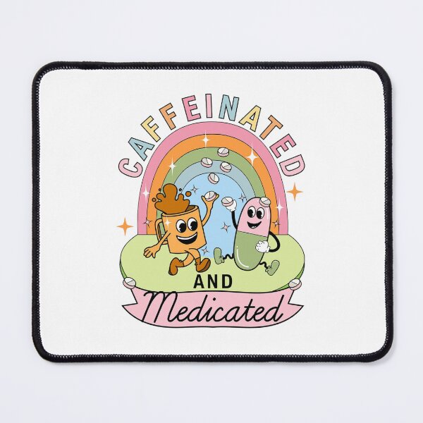 Item preview, caffeinated and medicated - funny pastel coffee mental health design designed and sold by JinxyArtistry.
