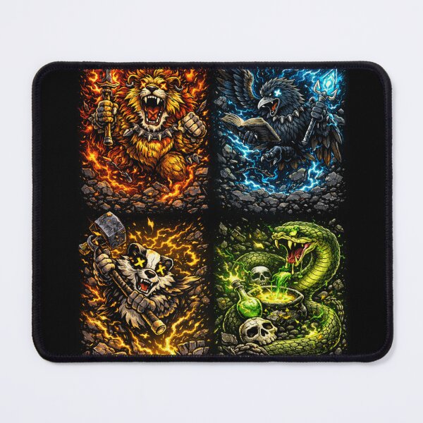 Item preview, Elemental Animal Warriors – Fire Lion, Storm Raven, Thunder Panda & Venom Serpent Fantasy Art designed and sold by MovieBuffs3000.