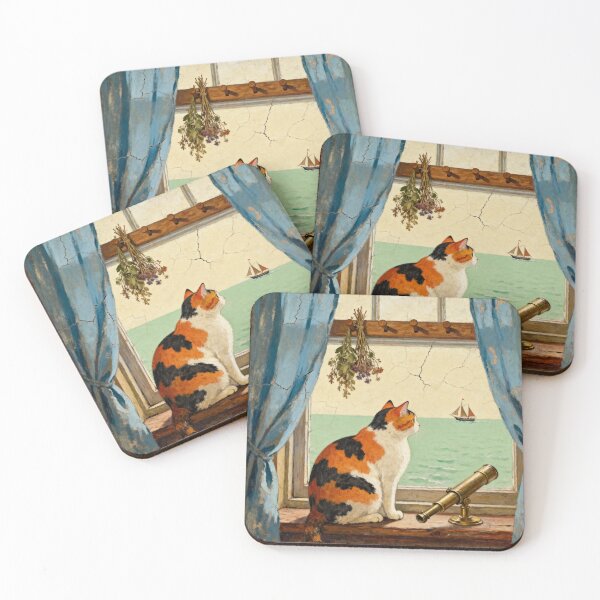 Item preview, Calico Cat Sailor Window - Vintage Folk Art designed and sold by PictorialWhimsy.