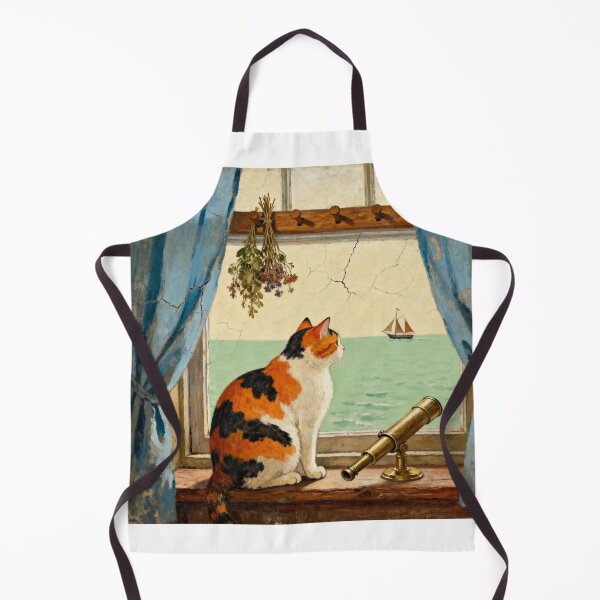 Item preview, Calico Cat Sailor Window - Vintage Folk Art designed and sold by PictorialWhimsy.