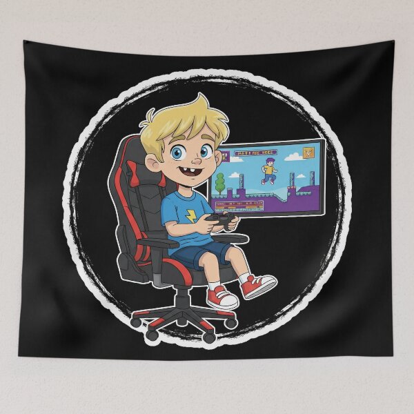 Item preview, Cute Boy Gamer in Gaming Chair Illustration designed and sold by BounoWorld.