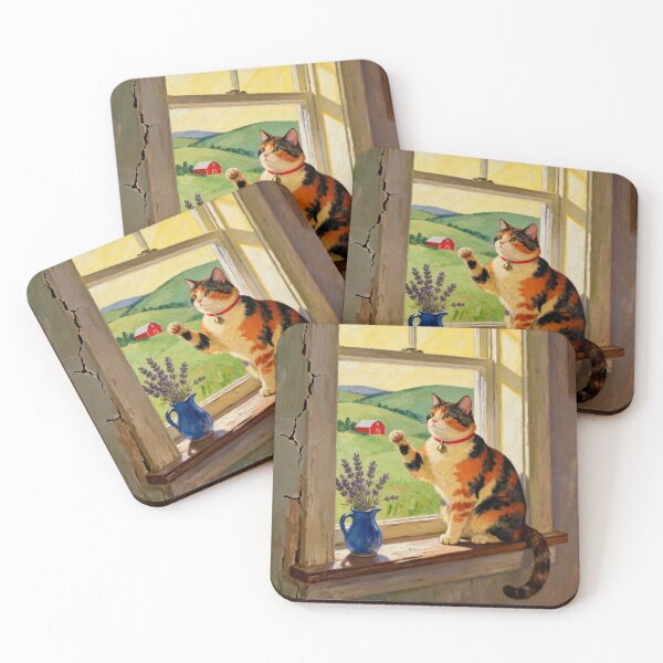 Item preview, Tortoiseshell Cat Window Portrait - Folk Art designed and sold by PictorialWhimsy.