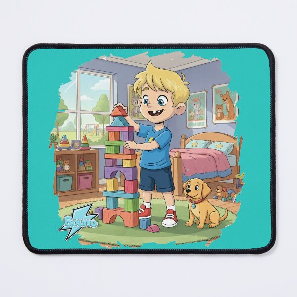 Item preview, Little Boy Building Block Tower with Puppy designed and sold by BounoWorld.