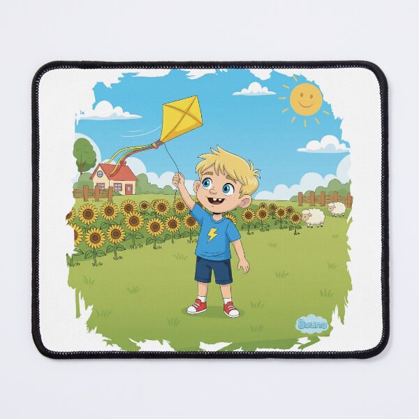Item preview, Bouno Flying a Kite - Sunny Spring Day Cartoon designed and sold by BounoWorld.