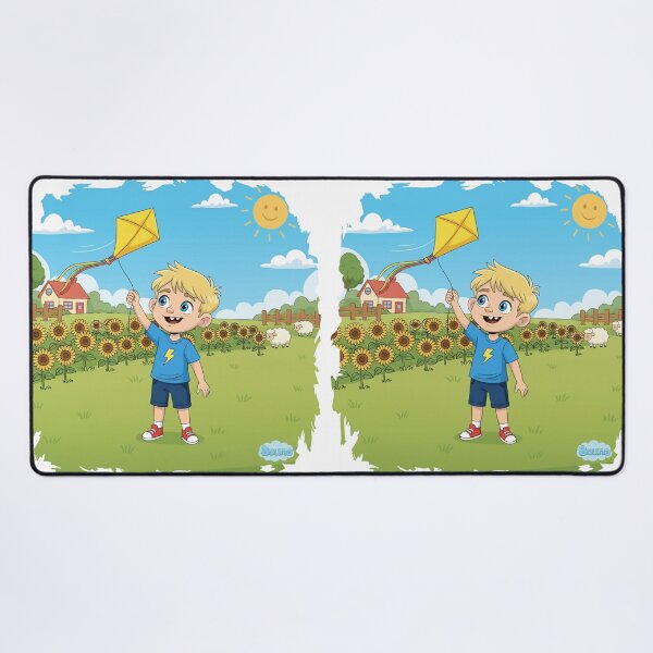 Item preview, Bouno Flying a Kite - Sunny Spring Day Cartoon designed and sold by BounoWorld.
