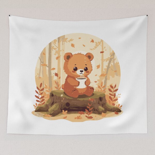 Item preview, Cute Bear Autumn Forest Cozy Fall Aesthetic Kawaii Bear Coffee Lover Nature Gift  designed and sold by Wild Shirt Studio.