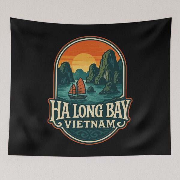 Item preview, Ha Long Bay Vietnam Retro Travel designed and sold by TomFrontierArt.