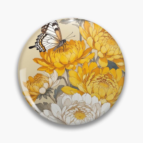 Item preview, Chrysanthemums and Butterfly in Traditional Japanese Kachō-ga Style designed and sold by Ink Dynasty.