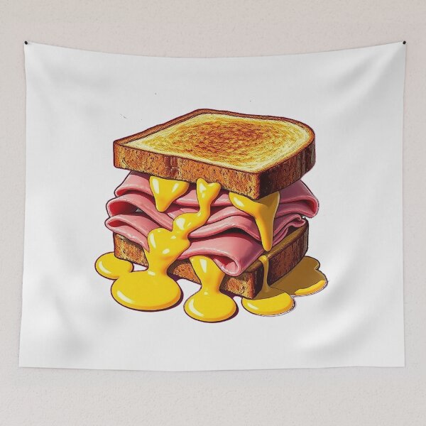Item preview, Gooey Grilled Ham and Cheese Sandwich Illustration | Retro Food Art Design designed and sold by alizye.
