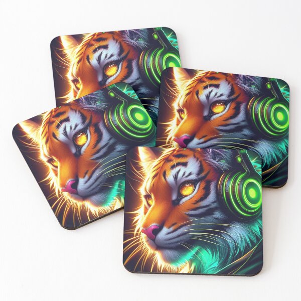 Item preview, Neon Cyber Tiger with Headphones designed and sold by Adappai.