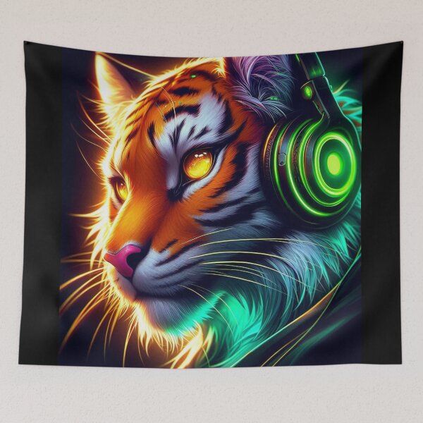 Item preview, Neon Cyber Tiger with Headphones designed and sold by Adappai.