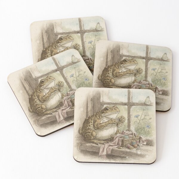 Item preview, Cottagecore Toad Sewing - Cozy Frog Art designed and sold by PictorialWhimsy.