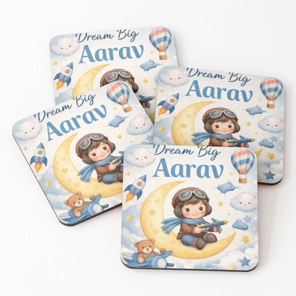 Item preview, Dream Big Personalized Baby Name Art – Cute Pilot Nursery Design – Moon Stars Kids Room Decor designed and sold by ArtByKapil.