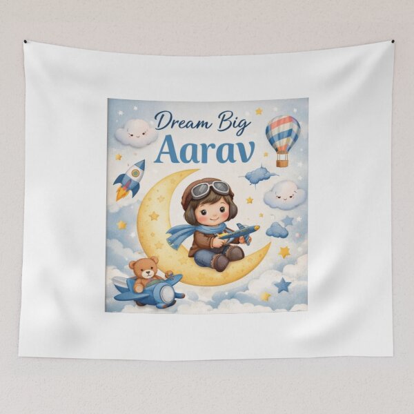 Item preview, Dream Big Personalized Baby Name Art – Cute Pilot Nursery Design – Moon Stars Kids Room Decor designed and sold by ArtByKapil.