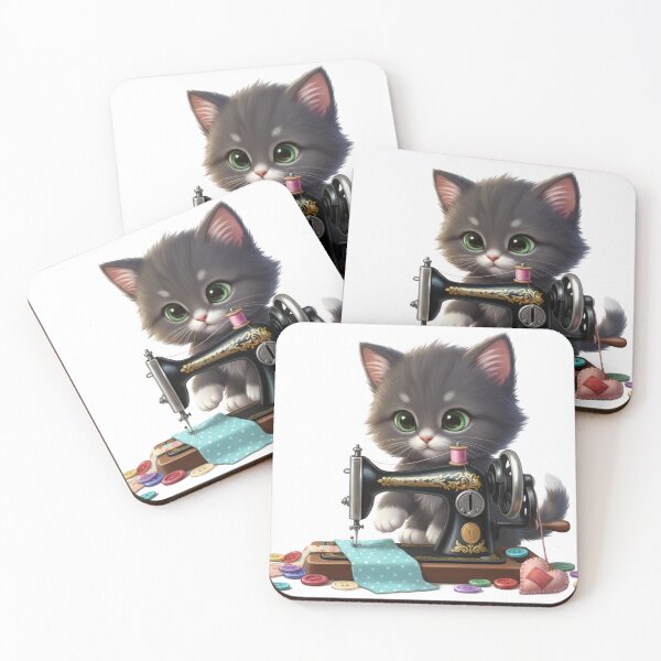 Item preview, Cute Sewing Cat Illustration designed and sold by FunStitch.