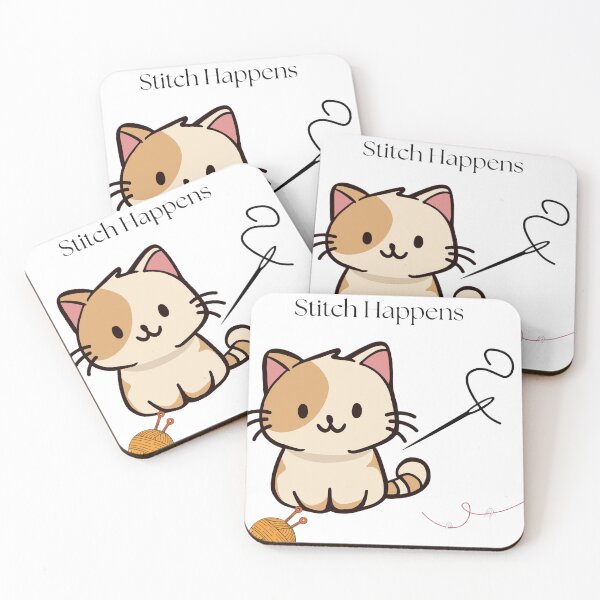 Item preview, Stitch Happens – Cute Cartoon Cat with Needle and Thread designed and sold by FunStitch.
