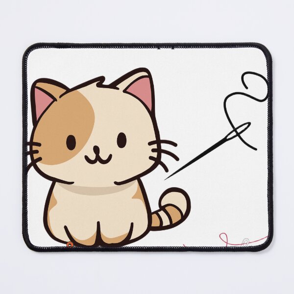 Item preview, Stitch Happens – Cute Cartoon Cat with Needle and Thread designed and sold by FunStitch.