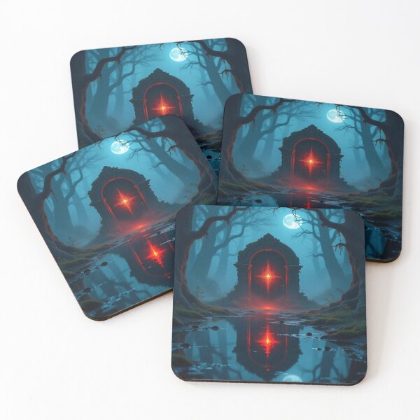 Item preview,  Mysterious glowing door in enchanted forest, hidden in the fog, surreal atmosphere full of unknown magic designed and sold by FotoworldEdel.