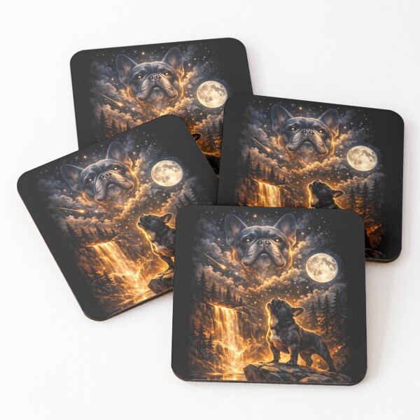 Item preview, French Bulldog Howling At The Moon Mystical Forest Fantasy Art designed and sold by KLArtzStore.